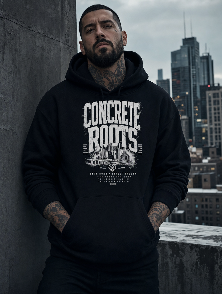 Hoodie "Concrete Roots" – Urban Streetwear S–5XL | Black Ursus