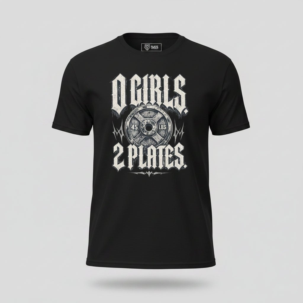 Gym T-Shirt "0 Girls- 2Plates" – Unisex, 180g, S–5XL | Black Ursus - Streetwear - size_range | Black Ursus