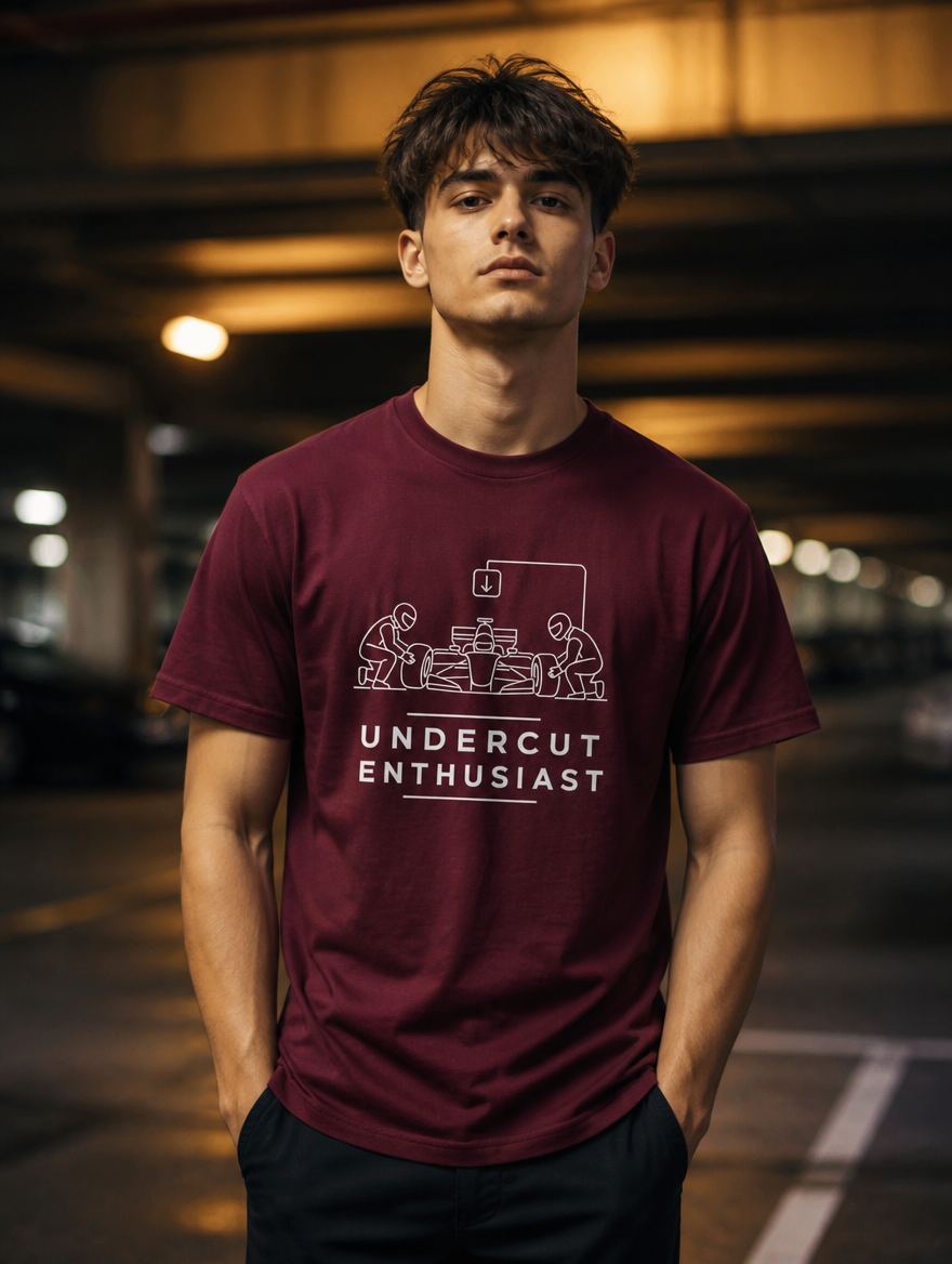 T-Shirt Undercut Model getragen von vorne, JDM Print sichtbar