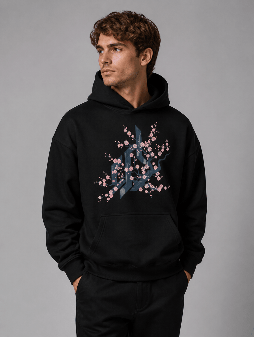 Hoodie "CYBER FLOWER" – JDM & Japan Streetwear S–5XL | Black Ursus - Streetwear - size_range | Black Ursus