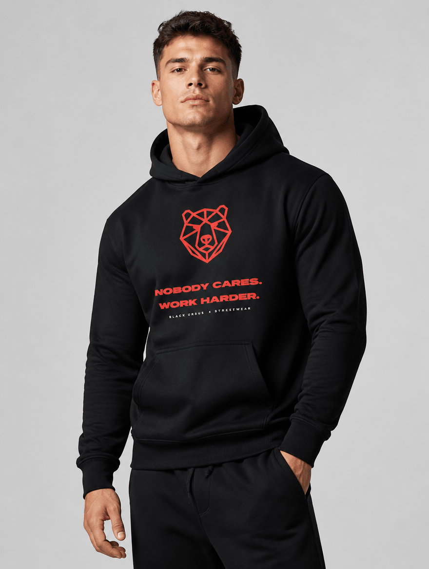 Hoodie "NOBODY CARES. WORK HARDER." – Gym & Bodybuilding S–5XL | Black Ursus - Streetwear - size_range | Black Ursus