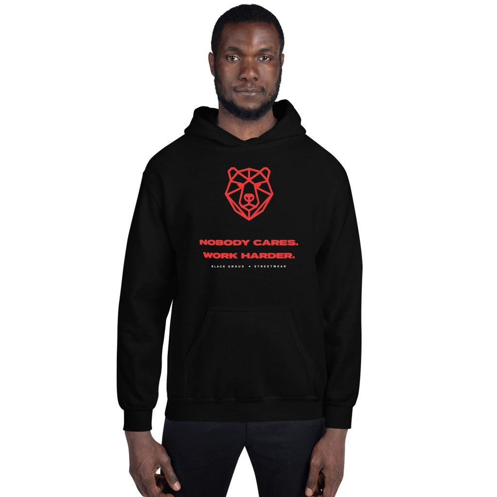 NOBODY CARES. WORK HARDER. Unisex Hoodie - Streetwear - size_range | Black Ursus