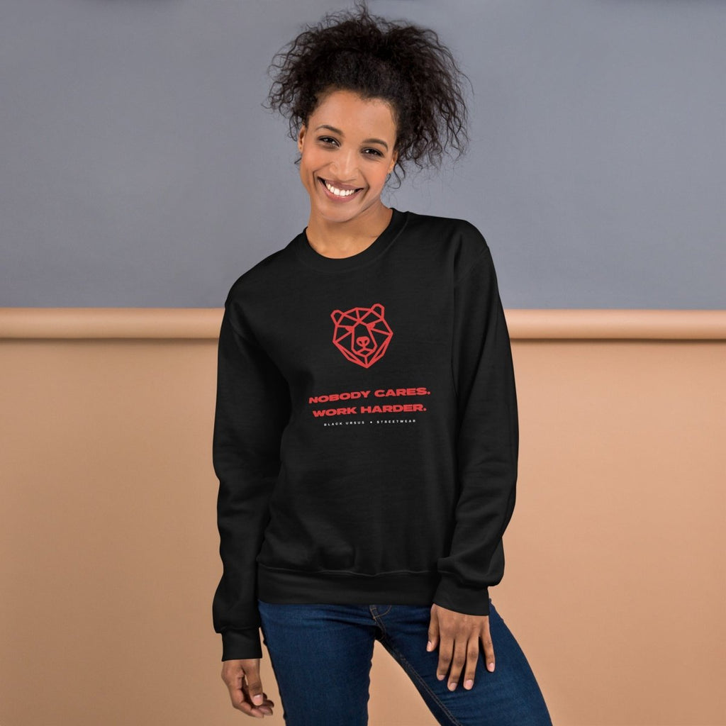 NOBODY CARES. WORK HARDER. Unisex Swearshirt - Streetwear - size_range | Black Ursus