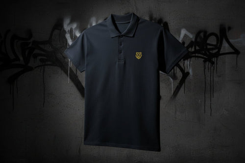 Premium Polo Shirt "Black Ursus" – Piqué, Logo - Stick Gold, S–5XL - Streetwear - size_range | Black Ursus