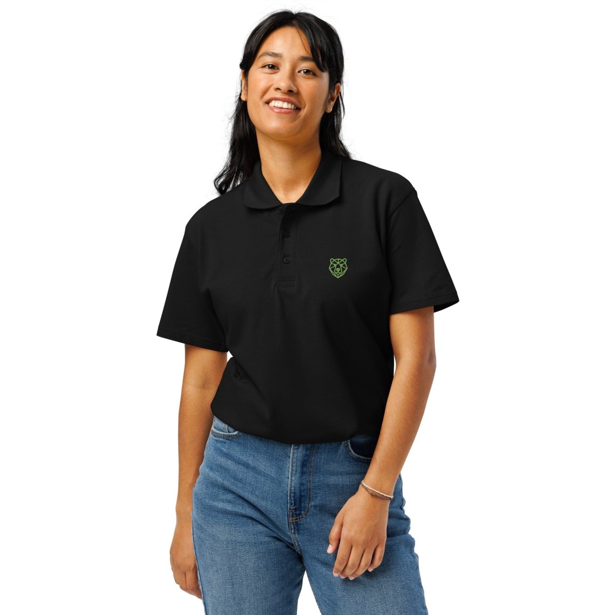 Premium Polo Shirt "Black Ursus" – Piqué, Logo - Stick Grün, S–5XL - Streetwear - size_range | Black Ursus