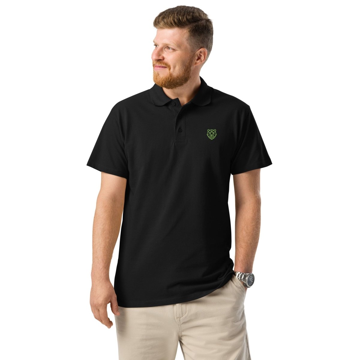 Premium Polo Shirt "Black Ursus" – Piqué, Logo - Stick Grün, S–5XL - Streetwear - size_range | Black Ursus