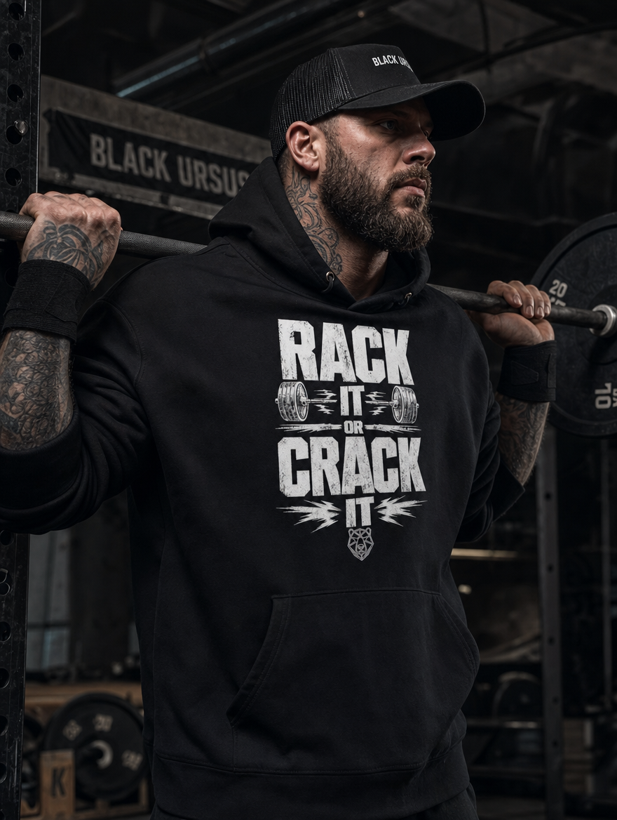 Hoodie "Rack It Or Crack It" – Gym & Bodybuilding S–5XL | Black Ursus