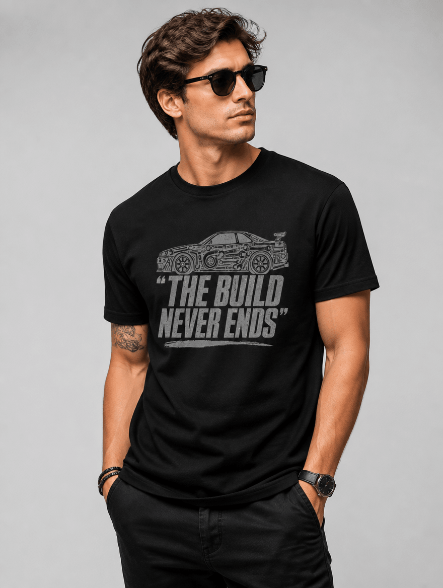 T-Shirt "The Build Never Ends" – Gym & Bodybuilding S–5XL | Black Ursus - Streetwear - size_range | Black Ursus