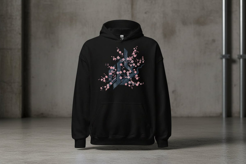 Unisex - Hoodie "CYBER FLOWER" - Streetwear - size_range | Black Ursus