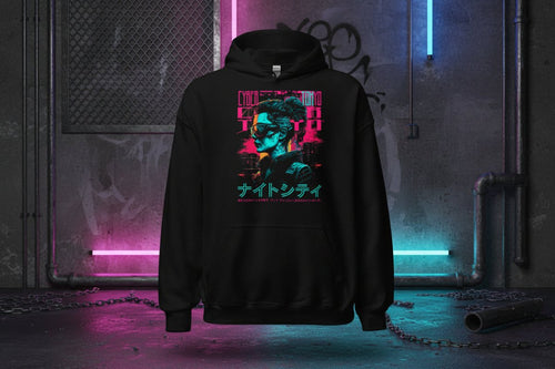 Unisex Hoodie "Cyber Tokyo" - Streetwear - size_range | Black Ursus