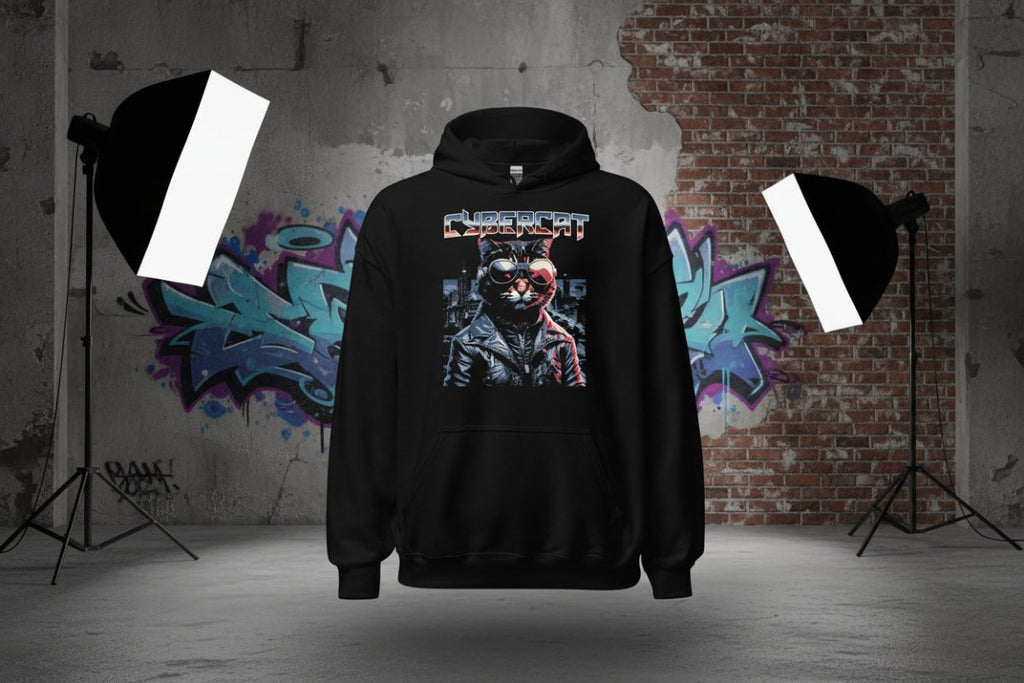 Unisex Hoodie "Cybercat" - Black Ursus | Urban Streetwear