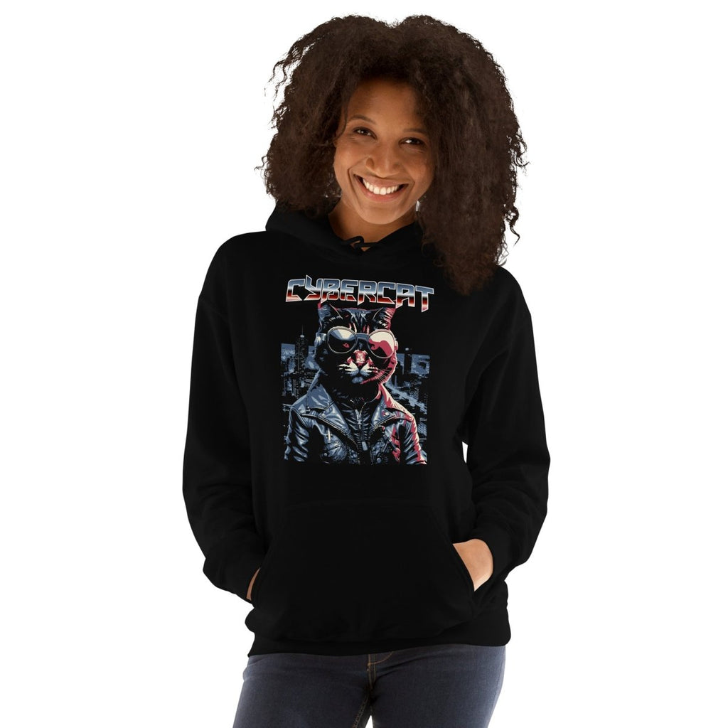 Unisex Hoodie "Cybercat" - Black Ursus | Urban Streetwear