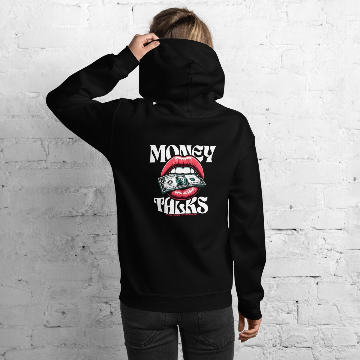 Unisex Hoodie "Money Talks" mit hochwertigem Logo - Stick in Farbe Gold - Streetwear - size_range | Black Ursus
