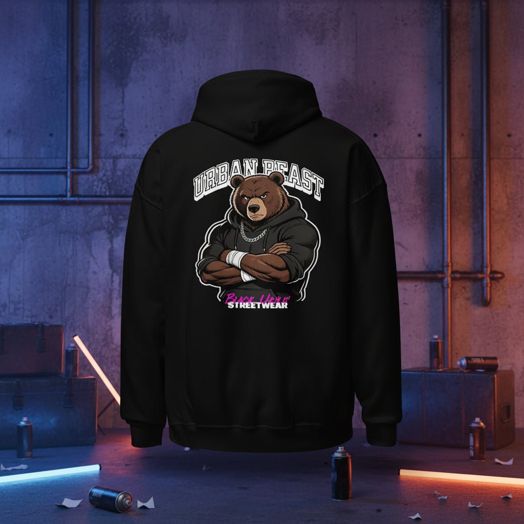 Unisex Hoodie "URBAN BEAST" mit hochwertigem Logo - Stick in Weiß - Streetwear - size_range | Black Ursus