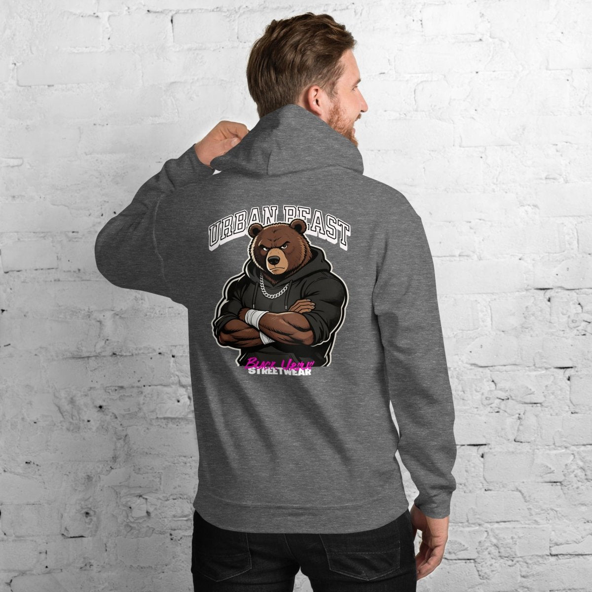 Unisex Hoodie "URBAN BEAST" mit hochwertigem Logo - Stick in Weiß - Streetwear - size_range | Black Ursus