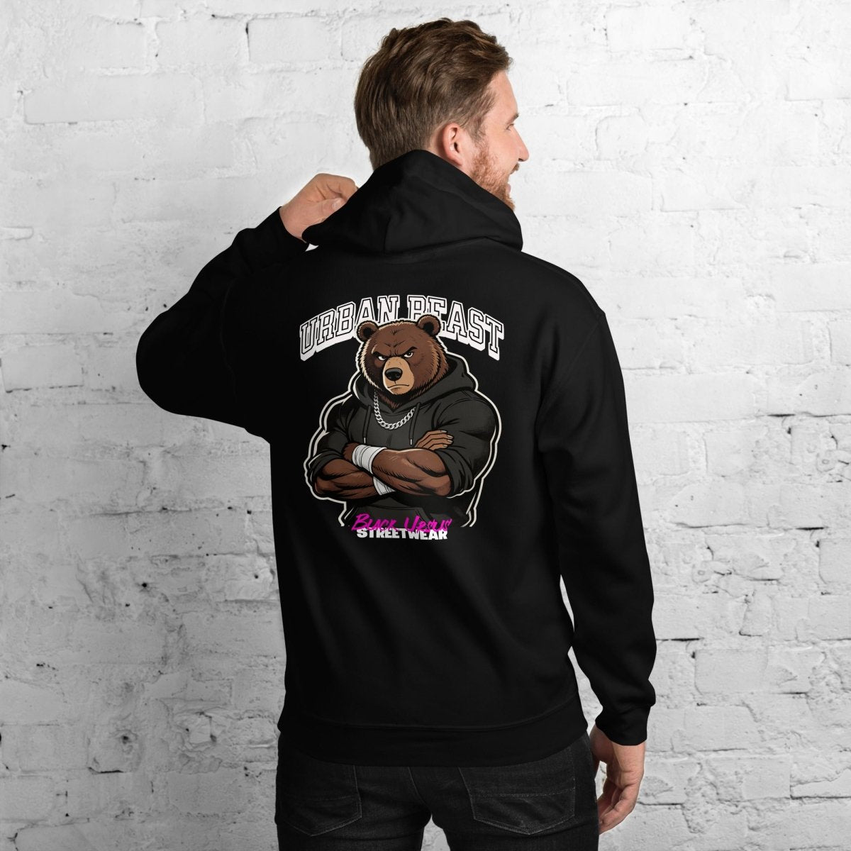 Unisex Hoodie "URBAN BEAST" mit hochwertigem Logo - Stick in Weiß - Streetwear - size_range | Black Ursus