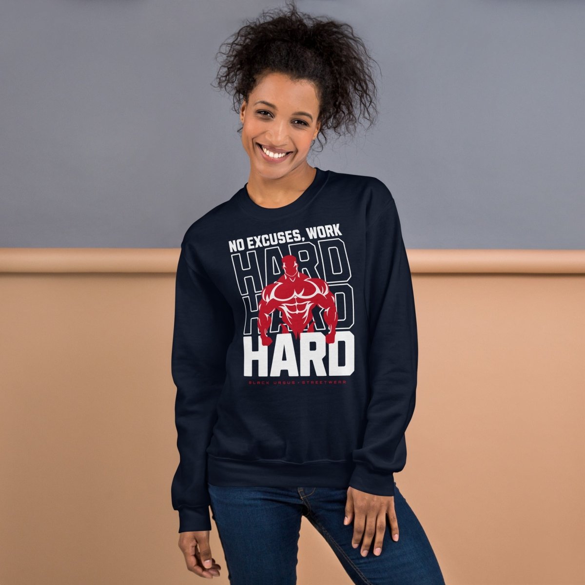 Unisex Swearshirt "Work Hard" - Black Ursus | Urban Streetwear