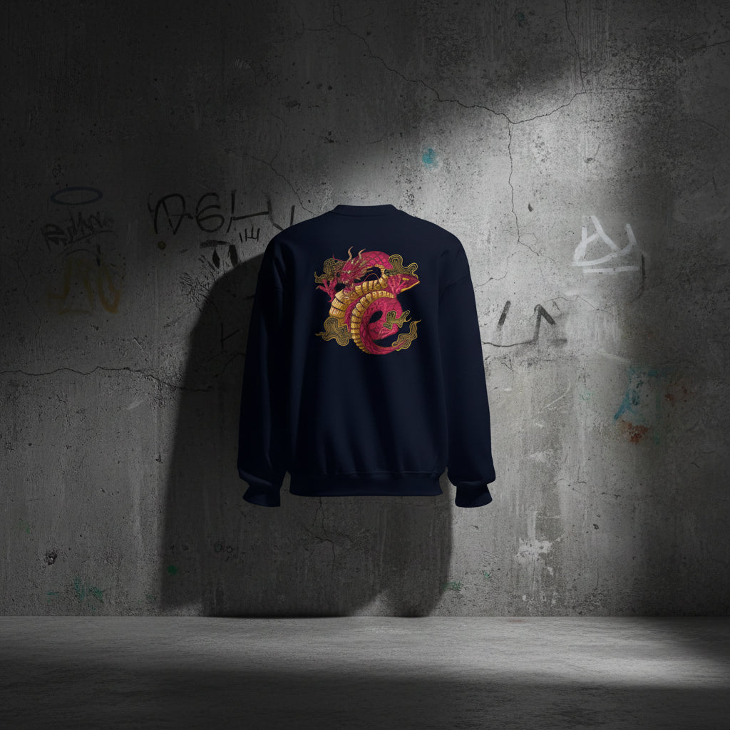 Unisex Sweatshirt "Dragon" mit hochwertigem Logo - Stick in Farbe Gold - Black Ursus | Urban Streetwear