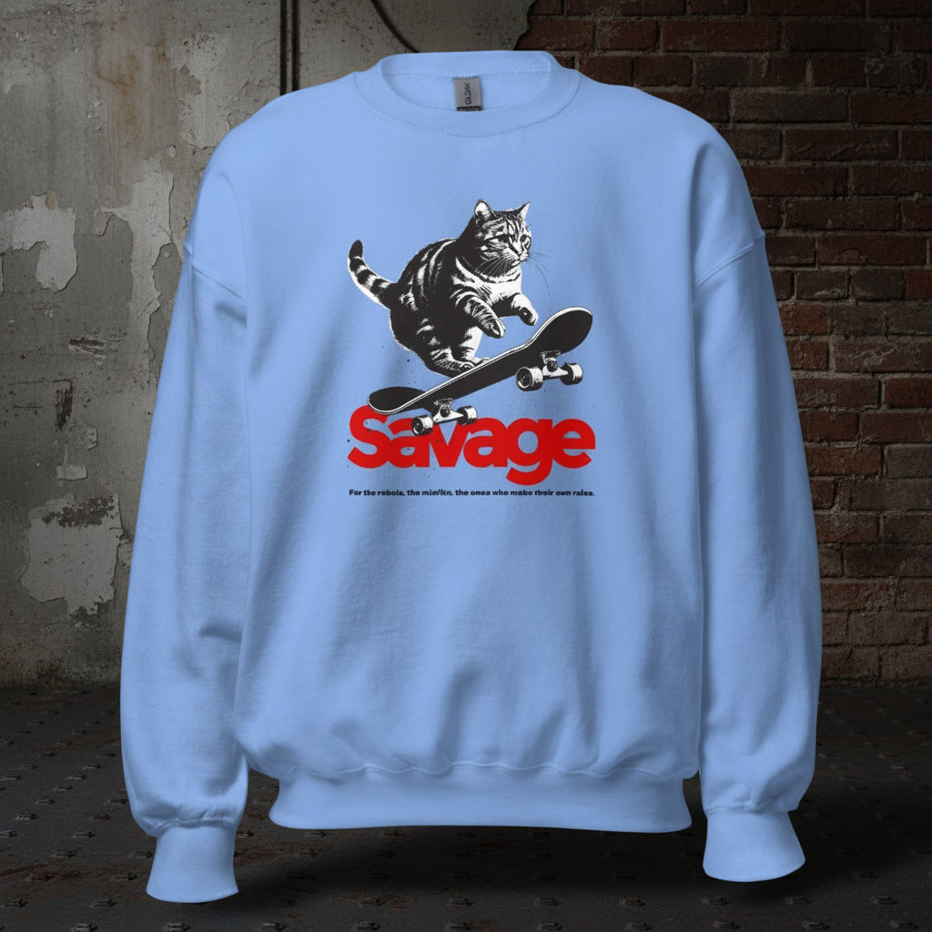 Unisex Sweatshirt "Savage Skater Cat" - Black Ursus | Urban Streetwear
