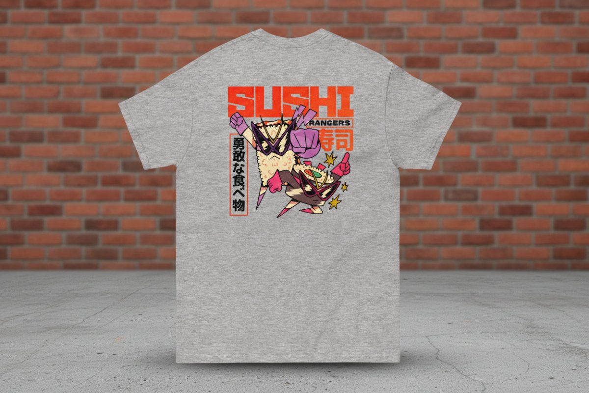 Unisex T-Shirt "Sushi Rangers" mit hochwertigem Logo - Stick mit hochwertigem Logo - Stick in Navy Blau - Black Ursus | Urban Streetwear